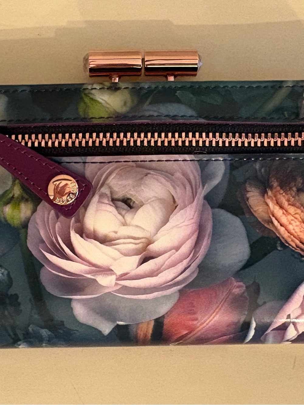 Ted Baker Floral Patent Clutch with Rose Gold Frame - Multicolor Floral - Picture 3 of 6